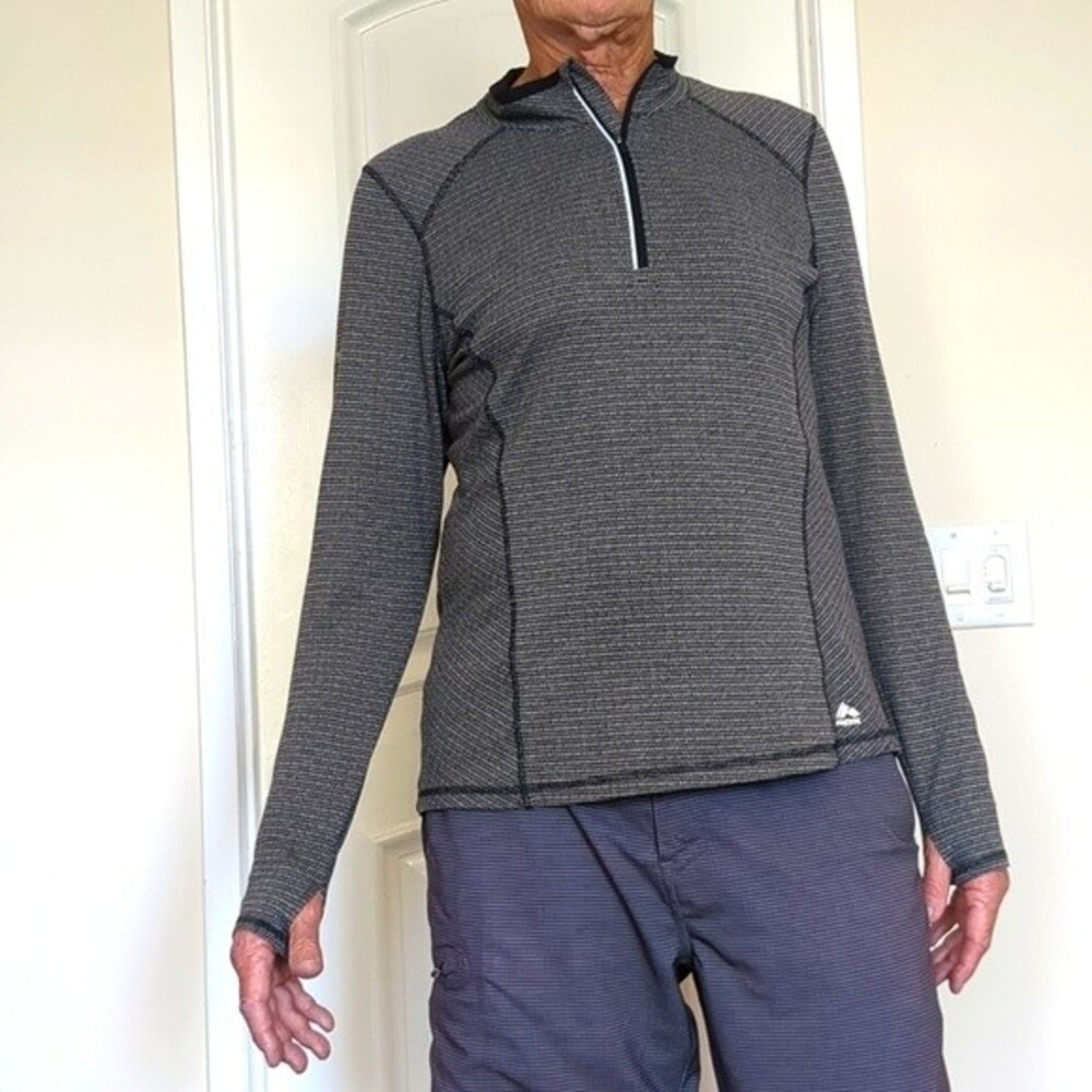 RBX Quarter Zip athletic knit top heathered black gray thumb holes XL